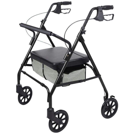 Black rollator with a seat on a white background