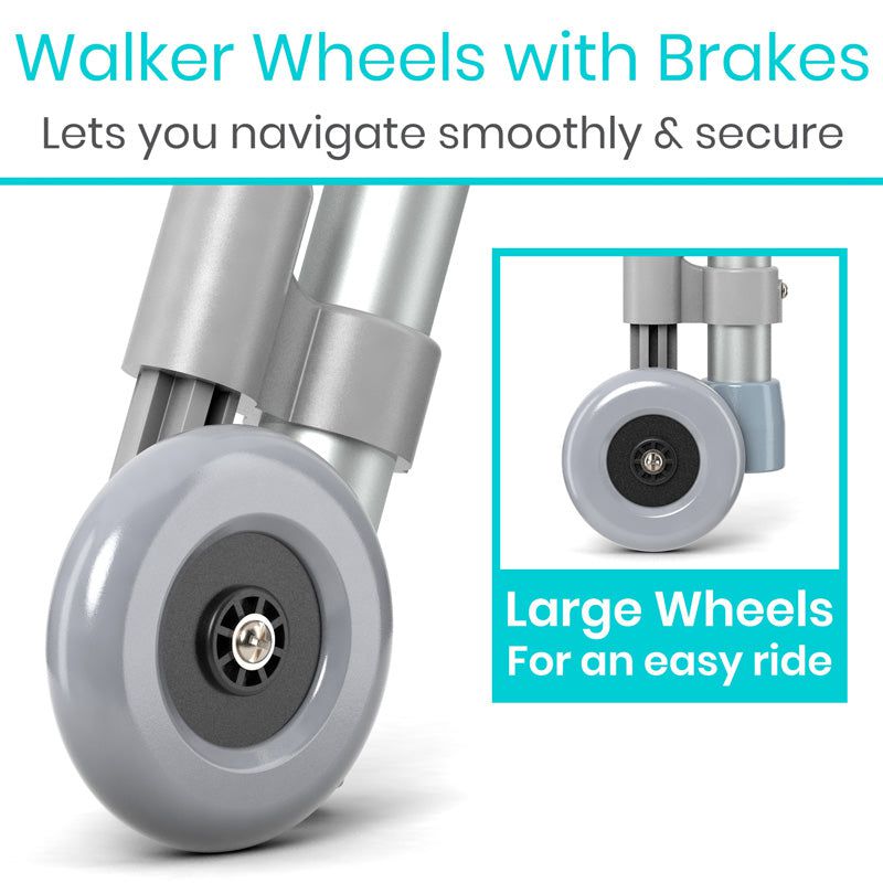 Walker wheels with brakes and large wheels for an easy ride, on a white background.