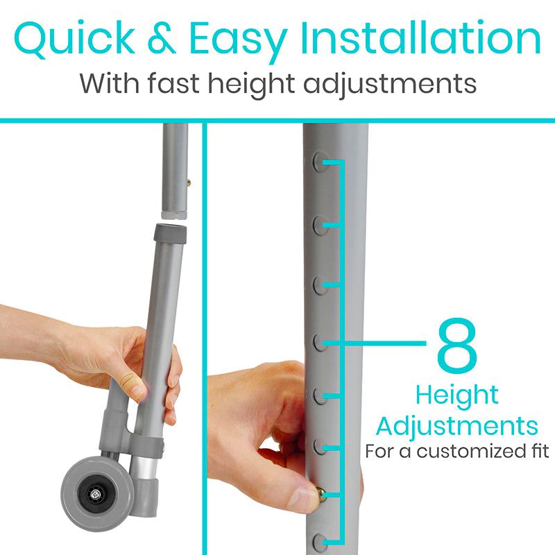 Product with height adjustment feature and text 'Quick & Easy Installation With fast height adjustments' on a white background.