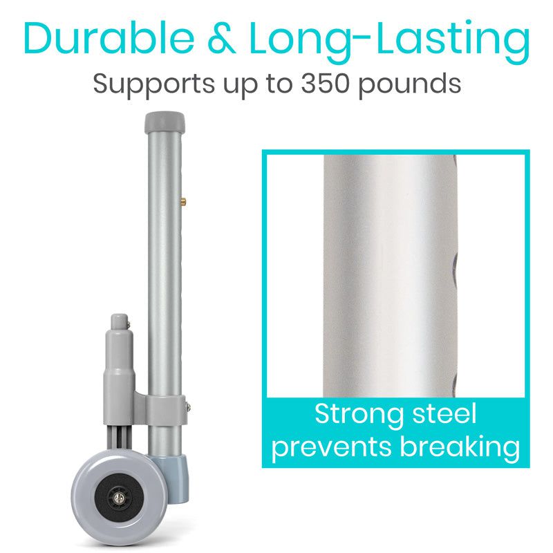 Metal stand with text highlighting durability and weight capacity