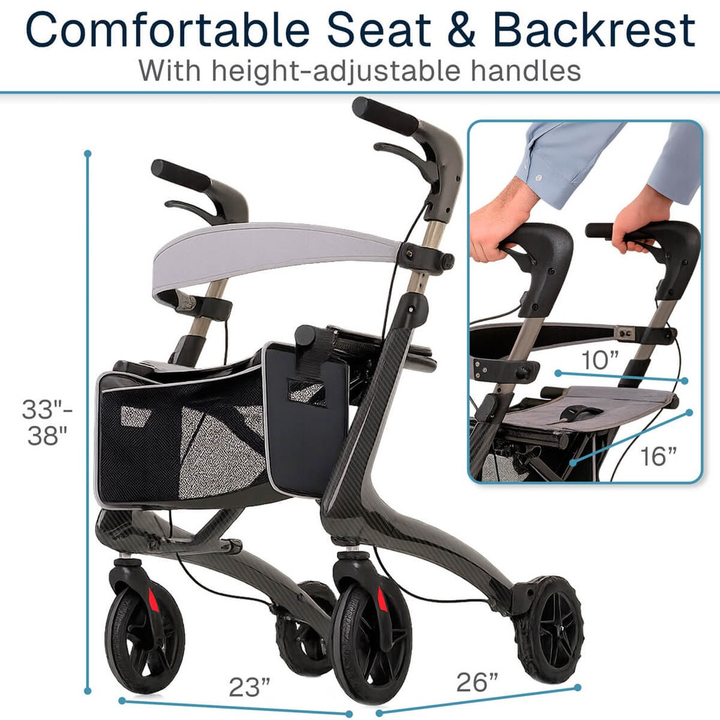 Rollator with seat and backrest