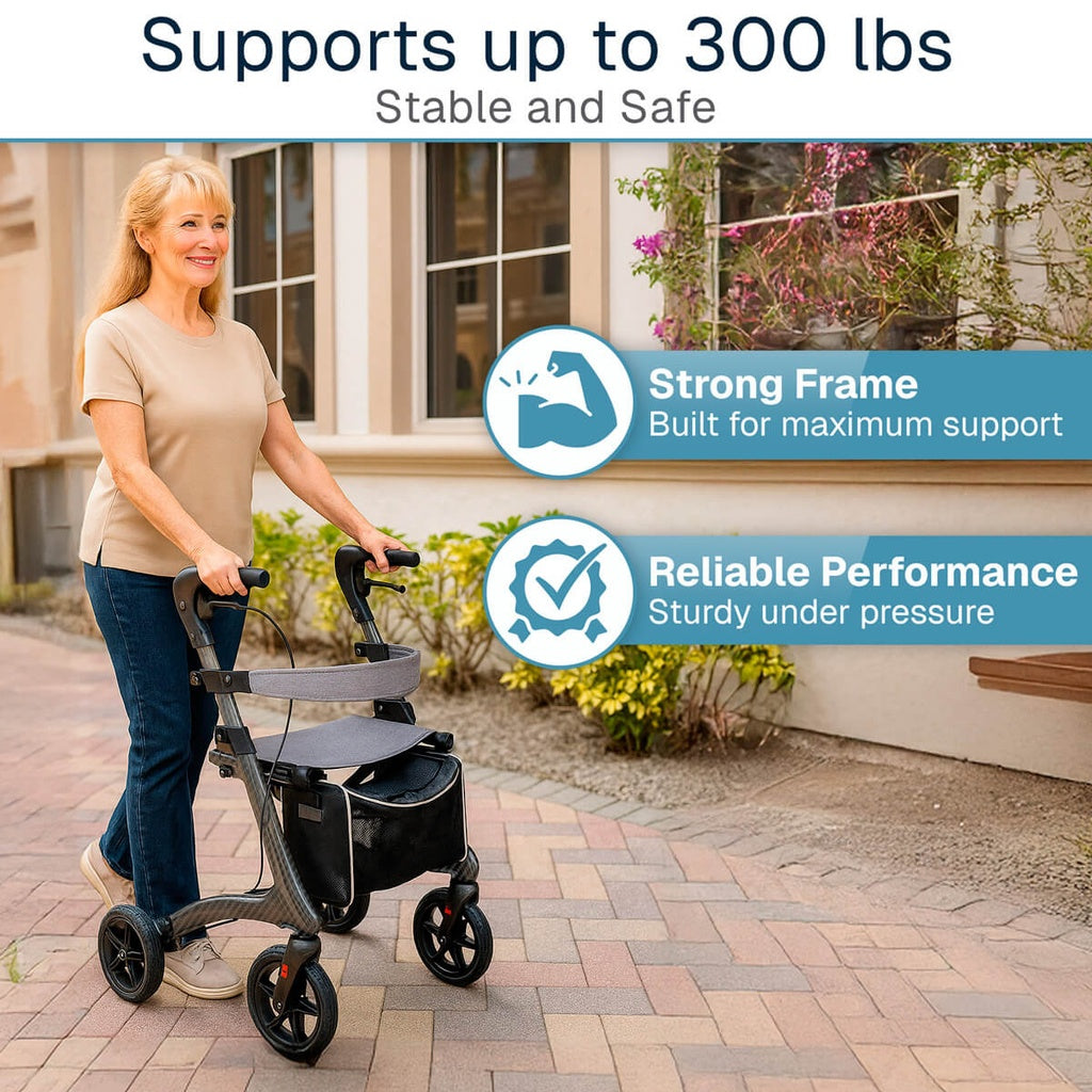 rollator being used by woman