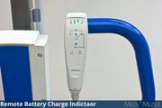 Remote battery charge indicator for medical equipment with 'Med Mizer' branding.