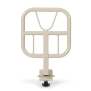An off-white metal safety guard rail with a mounting bracket and black base, shown against a plain white background.