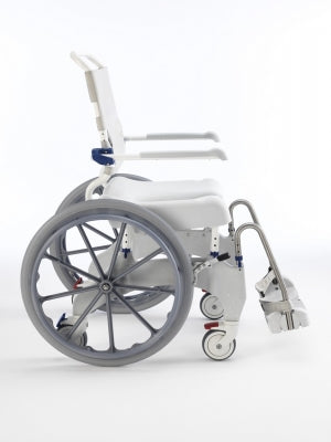 White wheelchair with gray wheels on a white background
