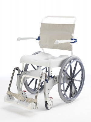 Wheelchair with shower seat attachment on a white background