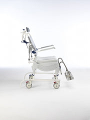 White medical chair with wheels on a white background