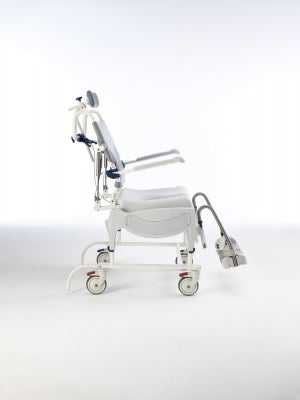 White medical chair with wheels on a white background