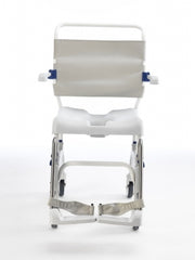 Medical shower chair with seat and footrest on a white background