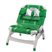 Green and white chair with a visible brand logo on a white background