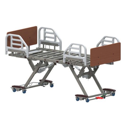 Hospital bed with adjustable features on a white background