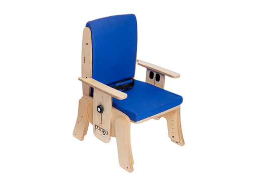 Blue chair with wooden frame on a white background