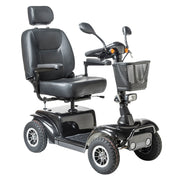 Black mobility scooter with large wheels on a white background