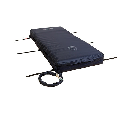 Black inflatable mattress with straps on a white background