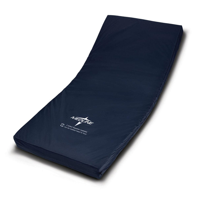 Navy blue mattress with a logo on a white background