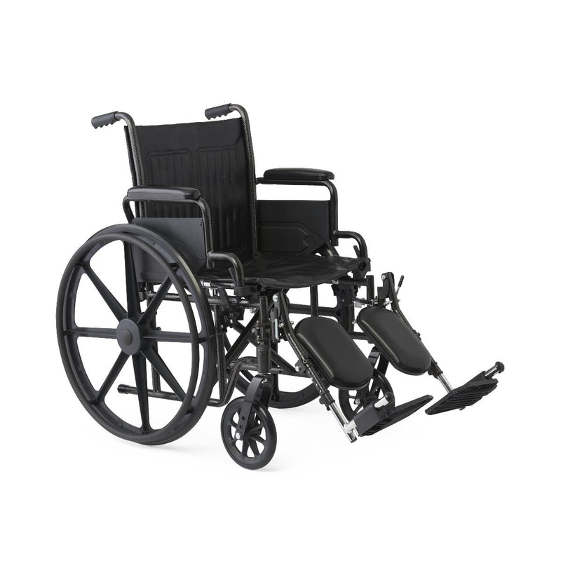 Black wheelchair with footrests on a white background