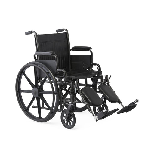 Black wheelchair with footrests on a white background