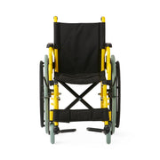Yellow and black wheelchair on a white background