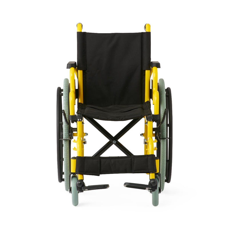 Yellow and black wheelchair on a white background