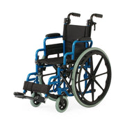 Blue and black wheelchair on a white background
