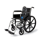 Black wheelchair with blue logo on a white background