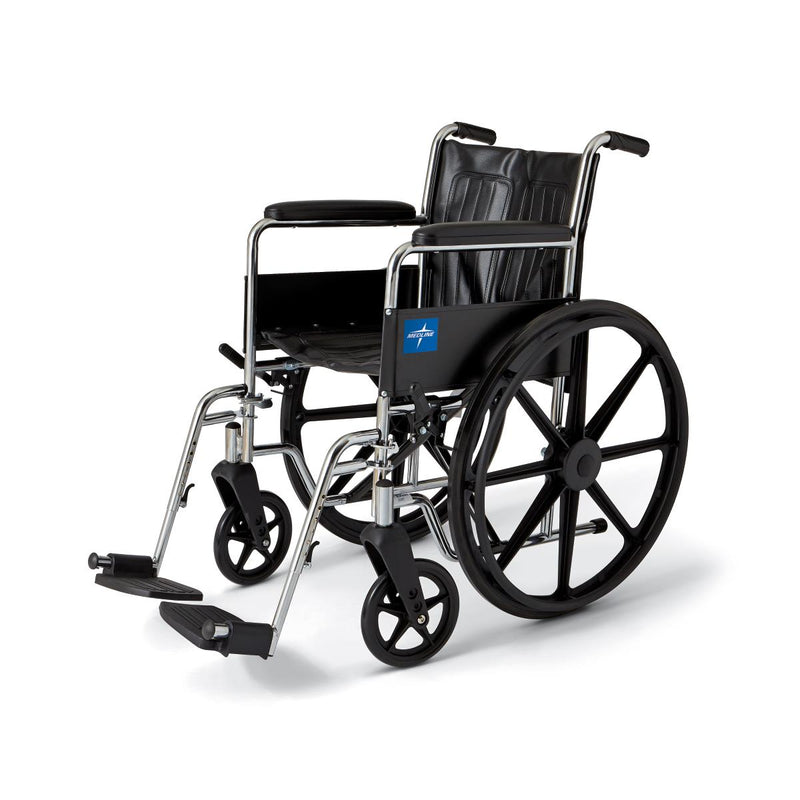 Black wheelchair with blue logo on a white background