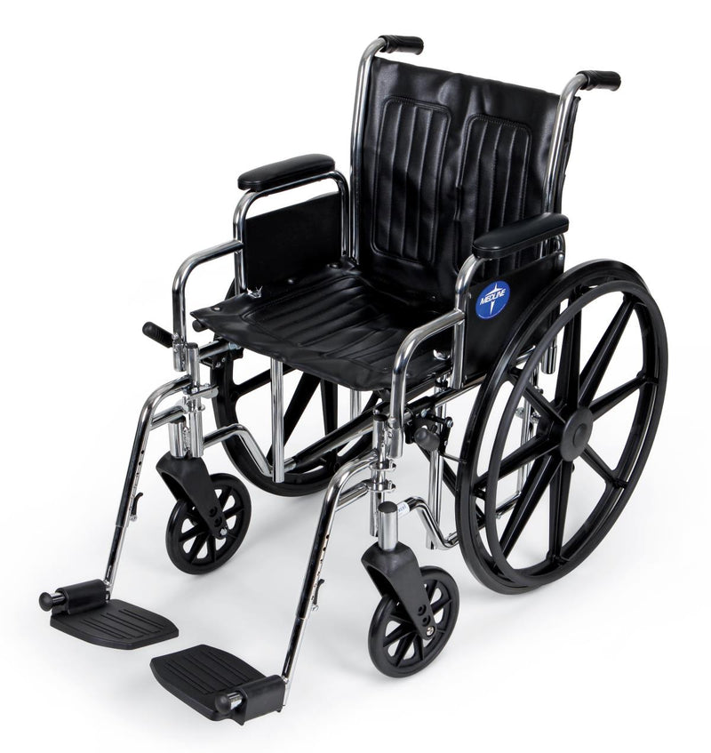 Black wheelchair with armrests and footrests on a white background