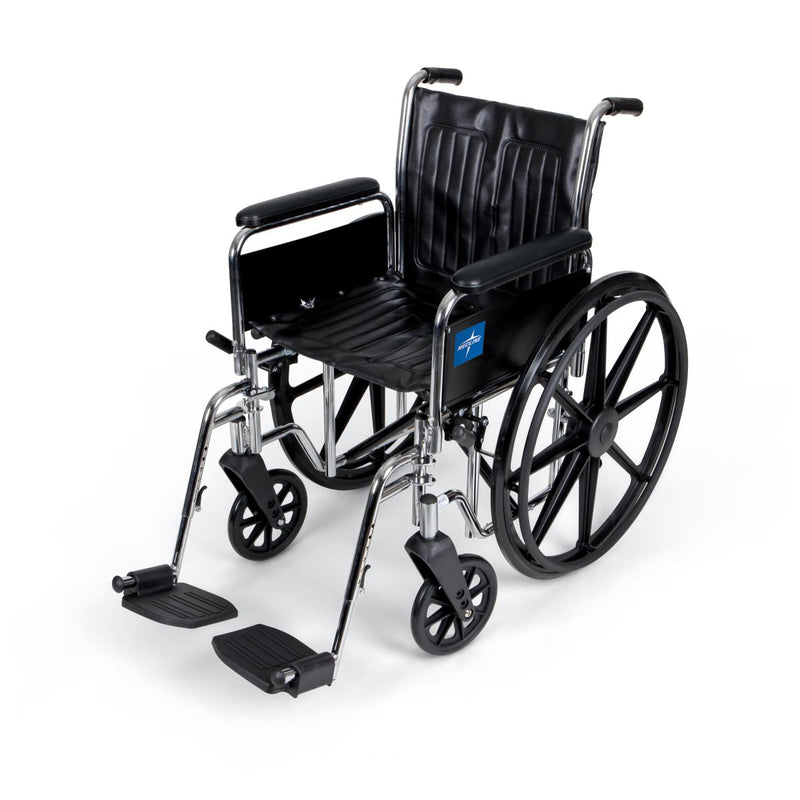 Black wheelchair with armrests and footrests on a white background