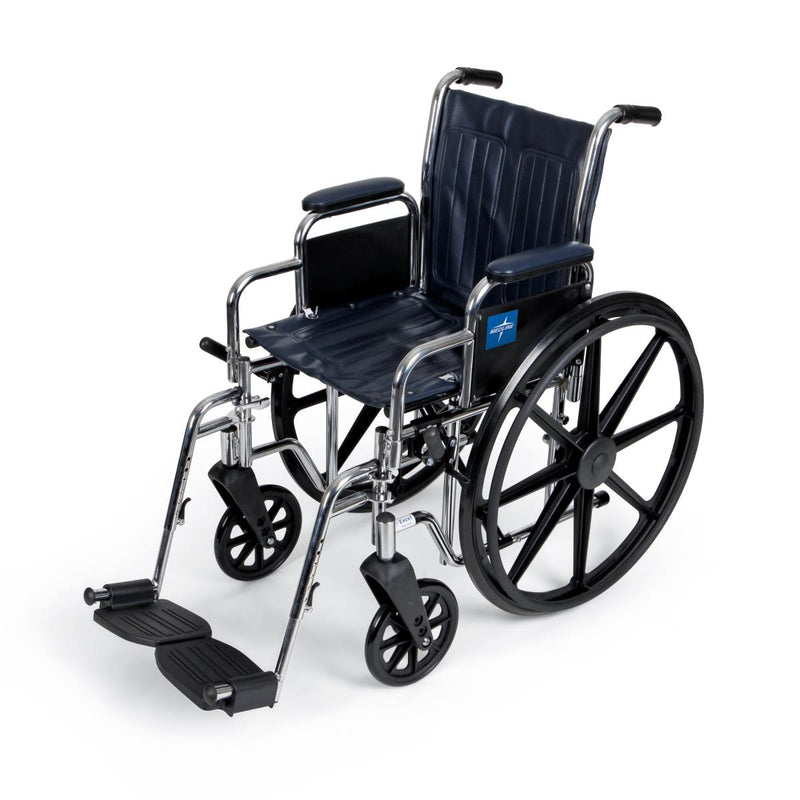 Wheelchair with black seat and footrests on a white background