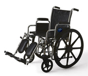 A lightweight manual wheelchair with a black padded seat and backrest, black wheels, and a silver metal frame, shown on a plain white background.
