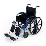 Blue and black manual wheelchair on a white background