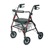 Rollator with four wheels and a seat on a white background