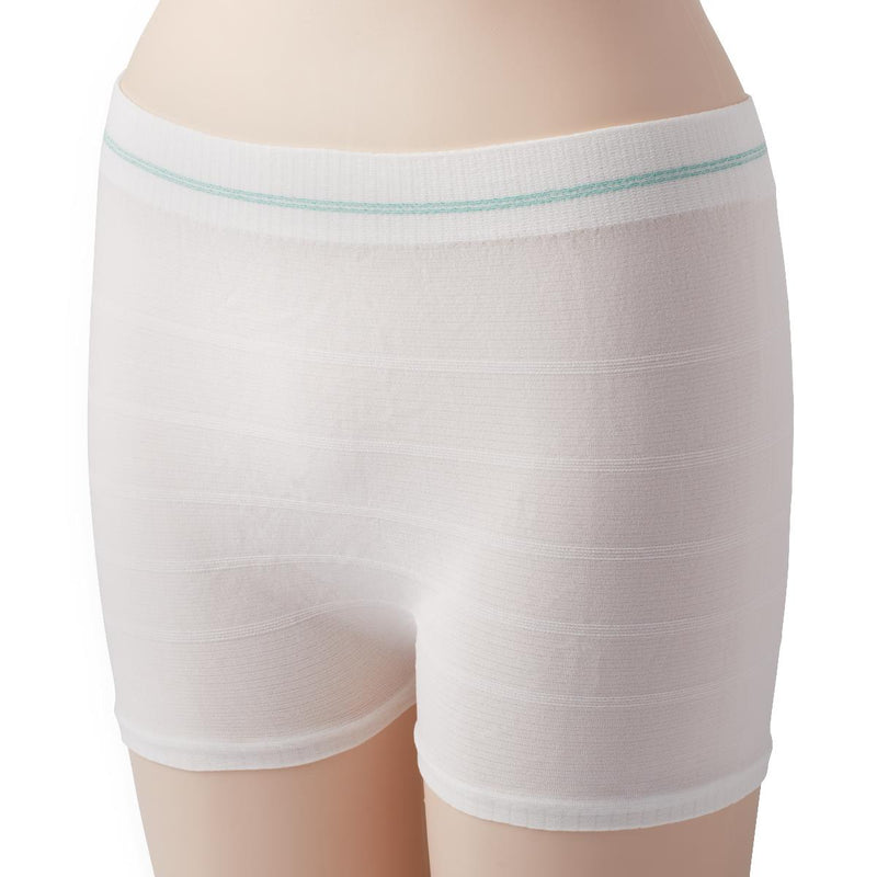 White underwear with a light blue waistband on a white background