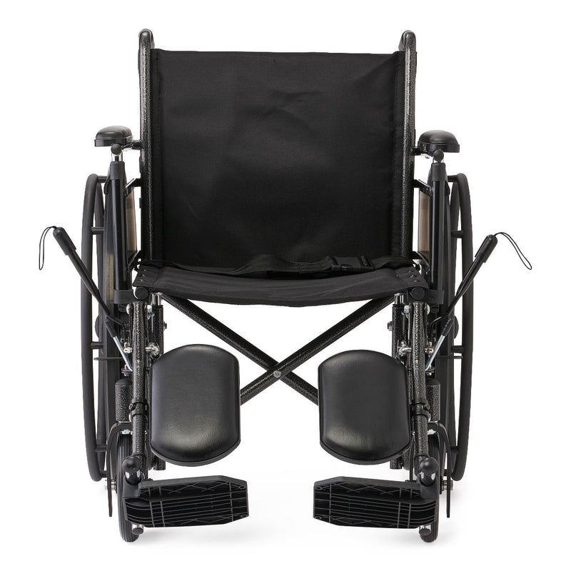 Black wheelchair with black seat and backrest on a white background