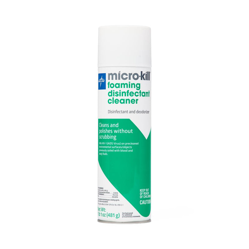 Can of microkill foaming disinfectant cleaner on a white background