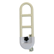 Beige grab bar with a white base on a white background