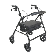 Black rollator with four wheels on a white background