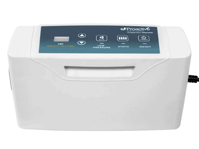 White electronic device with a blue display on a white background