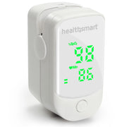 Healthsmart pulse oximeter with digital display on a white background