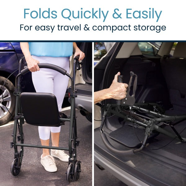 Vive Foldable Steel Rollator folds easy for travel