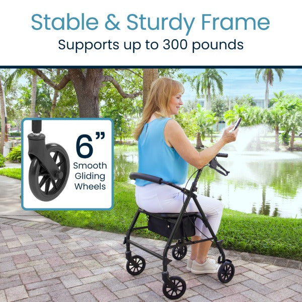 Vive Foldable Steel Rollator holds 300 pounds