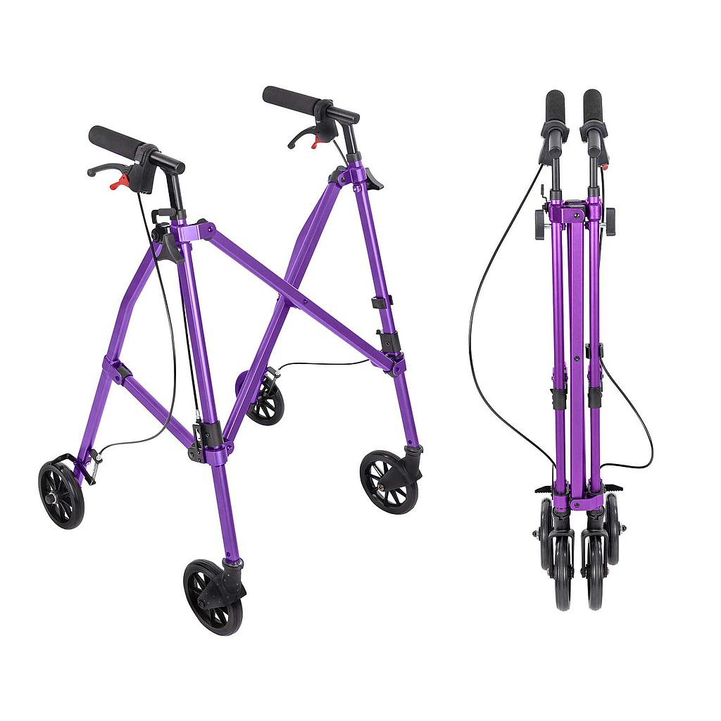 Purple walker with wheels on a white background