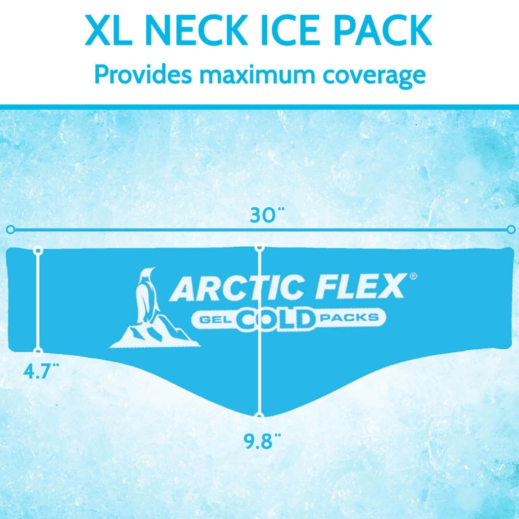 Arctic Flex gel cold pack with dimensions on a blue background