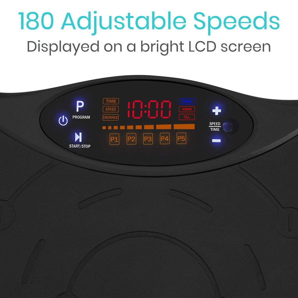 Black exercise device with digital display showing '10:00' on a white background