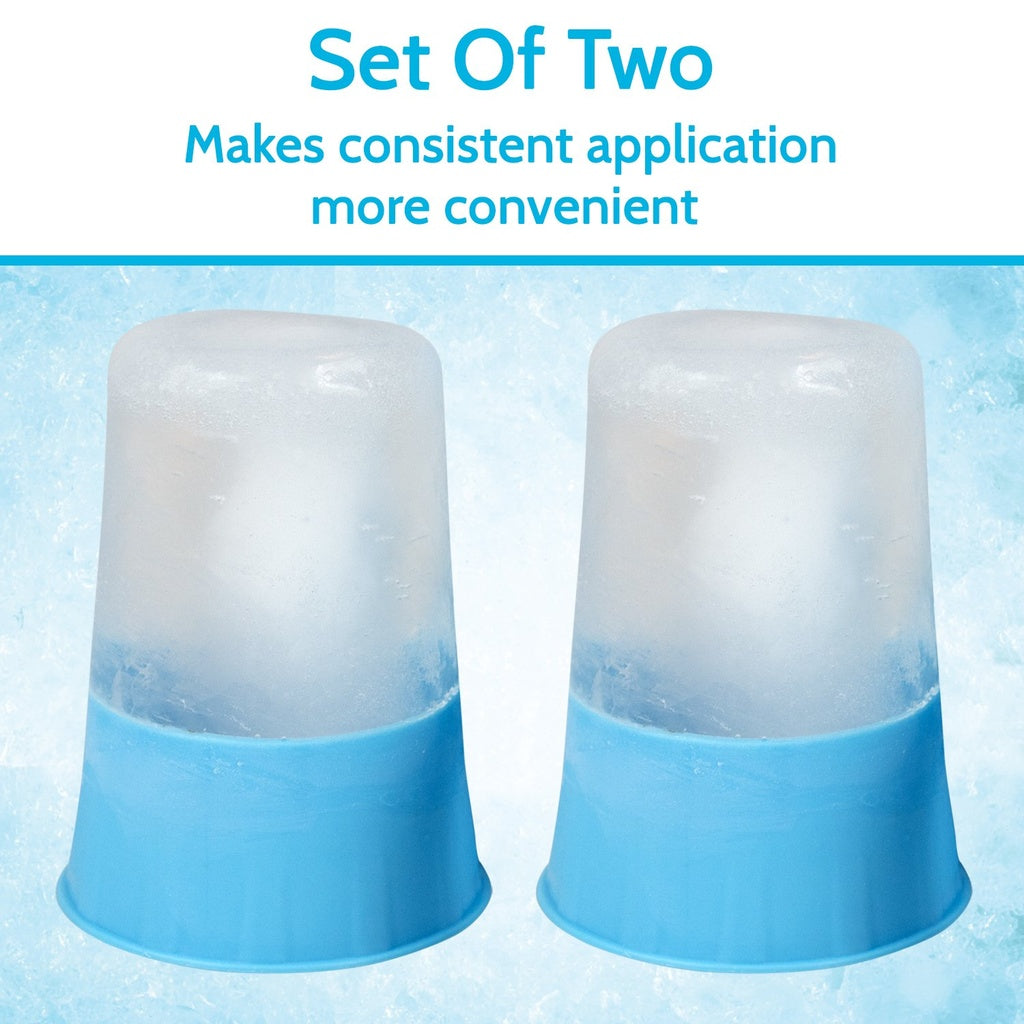 Two blue and clear containers with a blue banner above them.