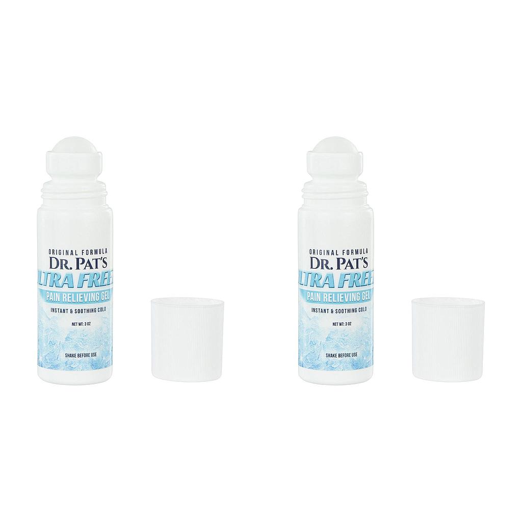 Two bottles of Dr. Pats Ultra Free Pain Relieving Gel on a white background