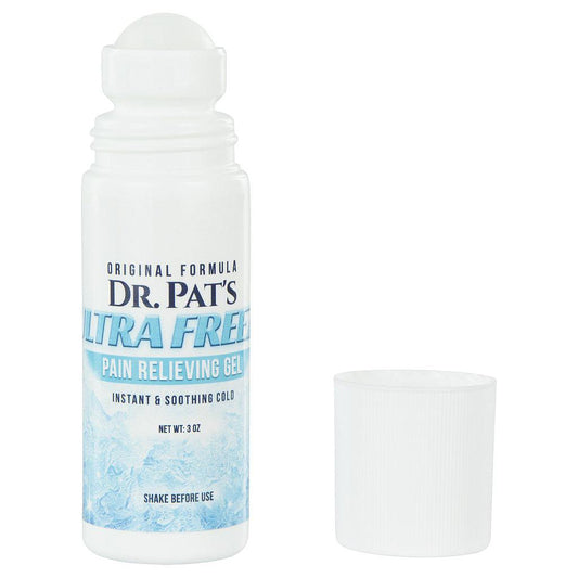 Dr. Pat's Ultra Free Pain Relieving Gel bottle on a white background