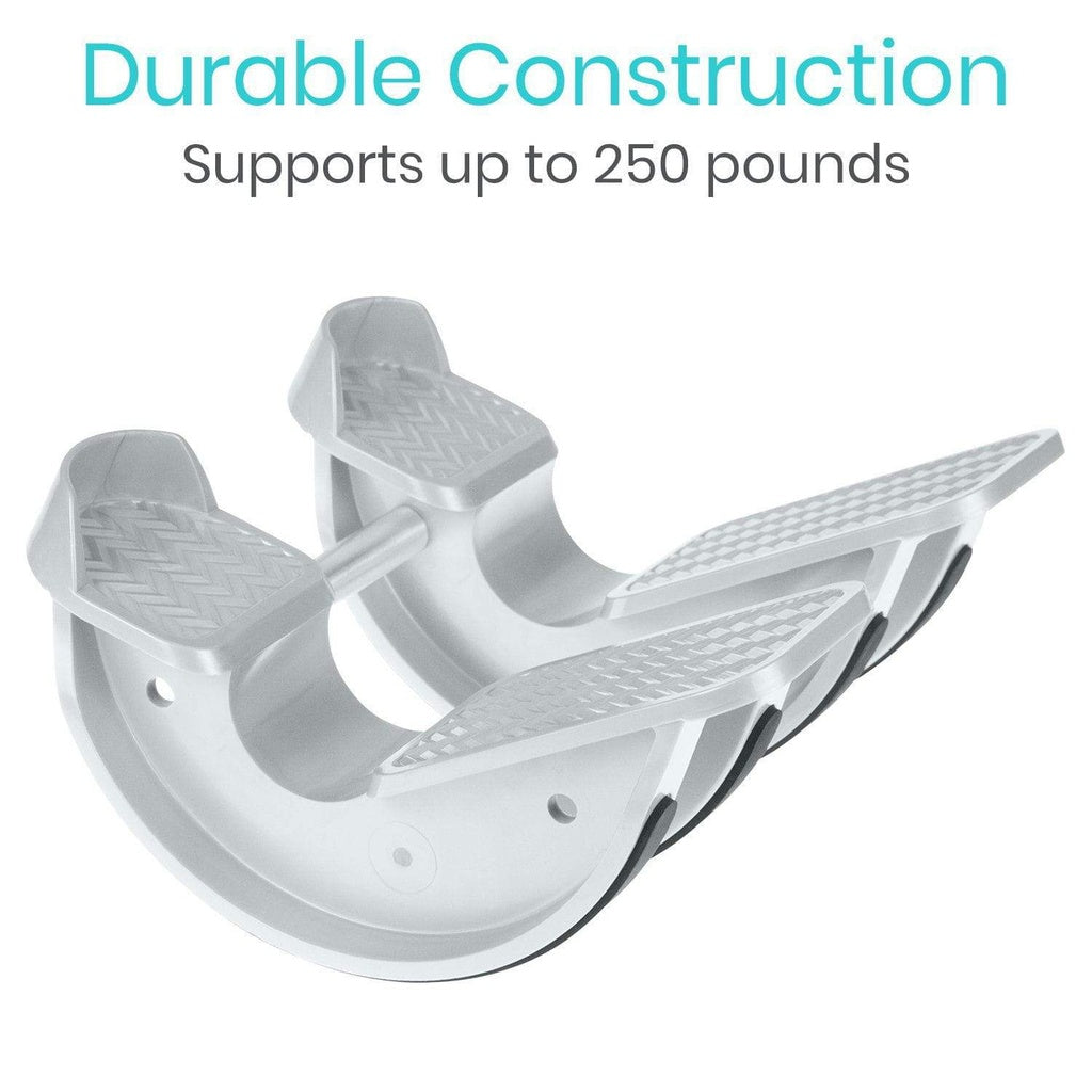White plastic bracket with text indicating durable construction and weight capacity on a white background