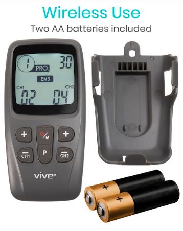 Vive digital device with battery pack and two AA batteries on a white background