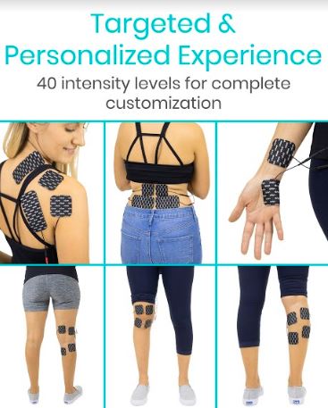 Product display with various body parts wearing electronic devices, highlighting customization options.
